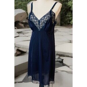 Vintage Artemis Full Slip Lacey Nylon Blue Adjustable Straps